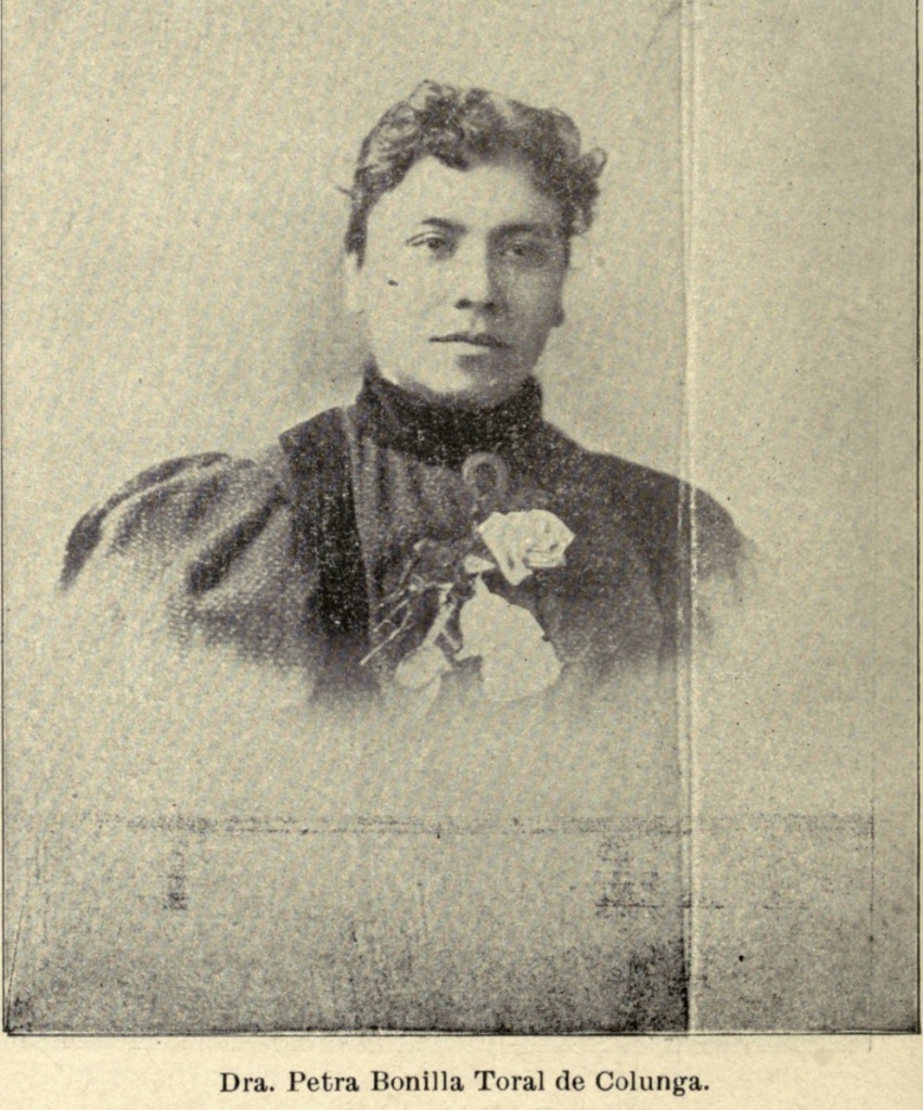 "Dra. Petral Bonilla Toral de Colunga," date unknown but probably prior to 1902. [Salmans 1919, p146]